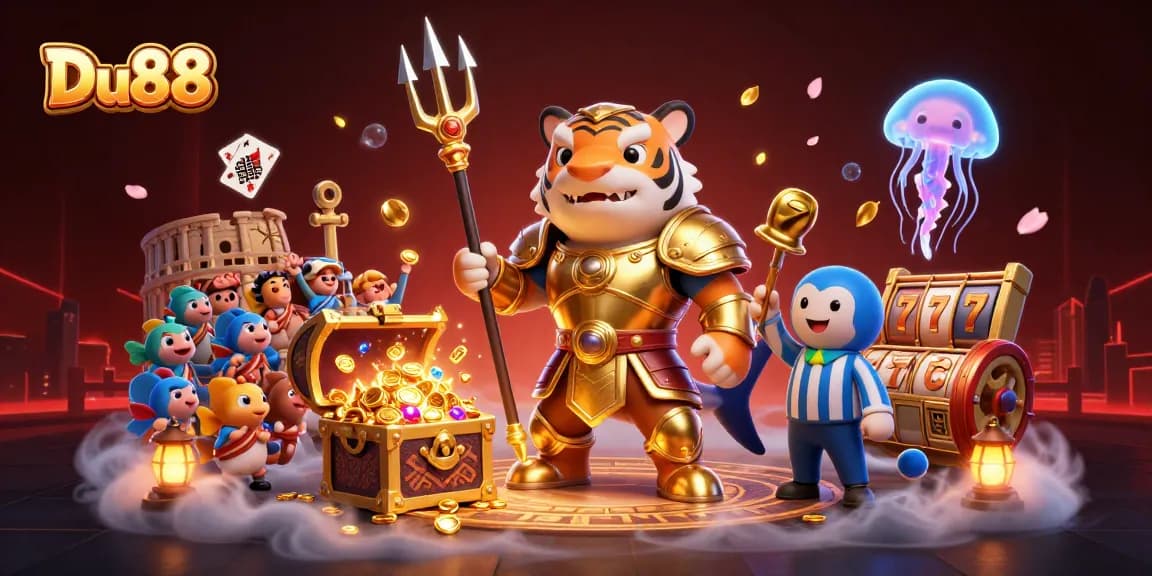Engage in vibrant Du88 casino excitement with themed 3D illustrations of underwater treasures.