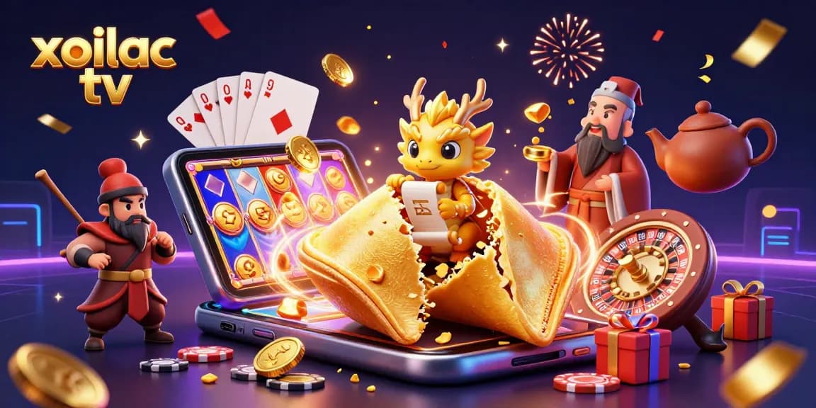 Experience thrilling gaming at xoilac tv with vibrant casino elements and golden treasures.