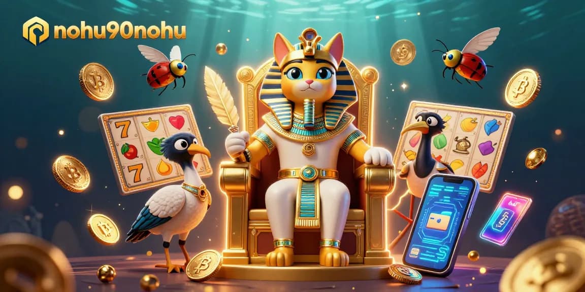 Experience thrilling wins with nohu90nohu in this vibrant 3D casino scene featuring a mythical Egyptian pharaoh.