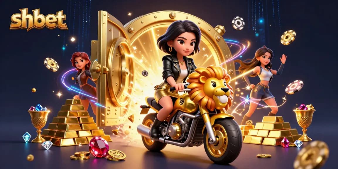 Experience the thrill of shbet with an exciting 3D casino scene showcasing wins and vibrant treasures.