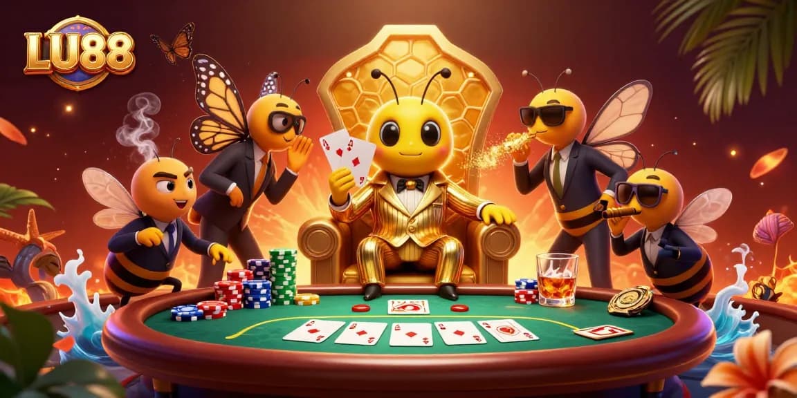Experience thrilling poker action with LU88's buzzing casino scene featuring vibrant 3D characters.