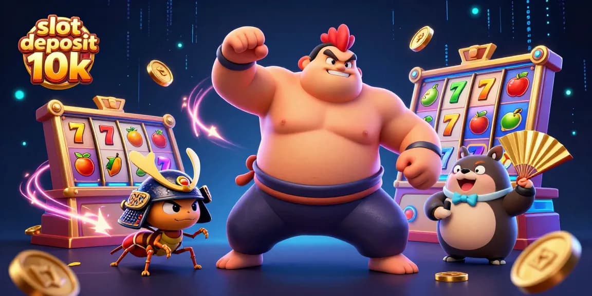 Experience thrilling wins with slot deposit 10k as colorful slot reels and characters entertain players.