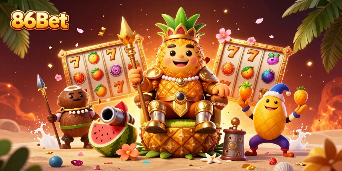 Experience the excitement of winning at 86Bet with vibrant casino elements and characters.
