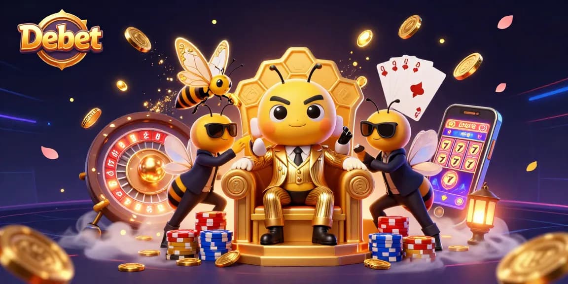 Experience exhilarating gameplay with Debet as a bumblebee mob boss and dazzling casino elements.