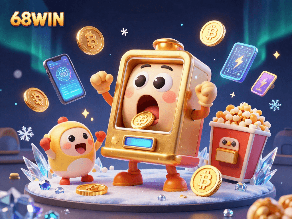 Experience thrilling wins at 68WIN with lively slot machines showcasing exciting jackpots and cryptocurrency elements.