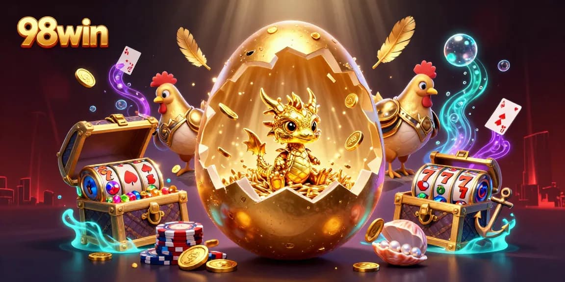 Engage with the golden dragon and poker chips in the exciting 98win online gaming world.