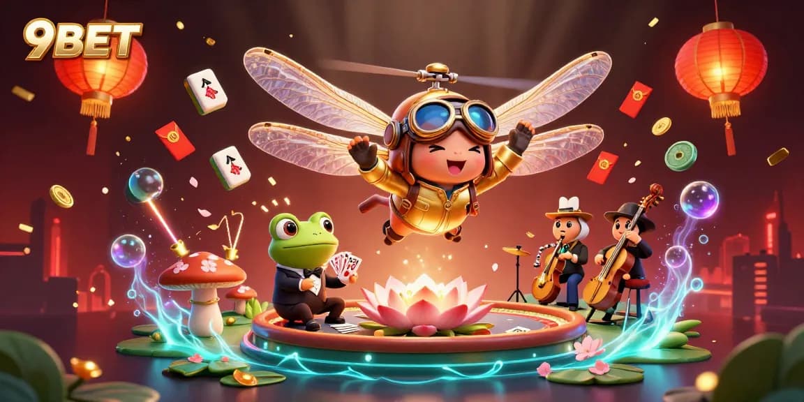 Join the excitement at 9BET with a vivid 3D illustration featuring lively characters and dynamic casino elements.