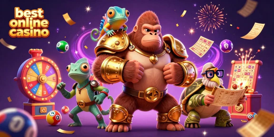 Experience the excitement at the best online casino with powerful characters amidst vibrant lottery elements.