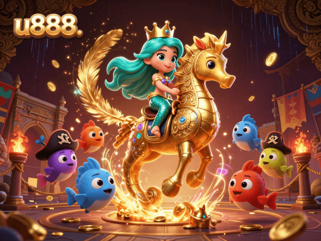 Experience the excitement of u888. with a vibrant 3D casino illustration featuring a mermaid princess.