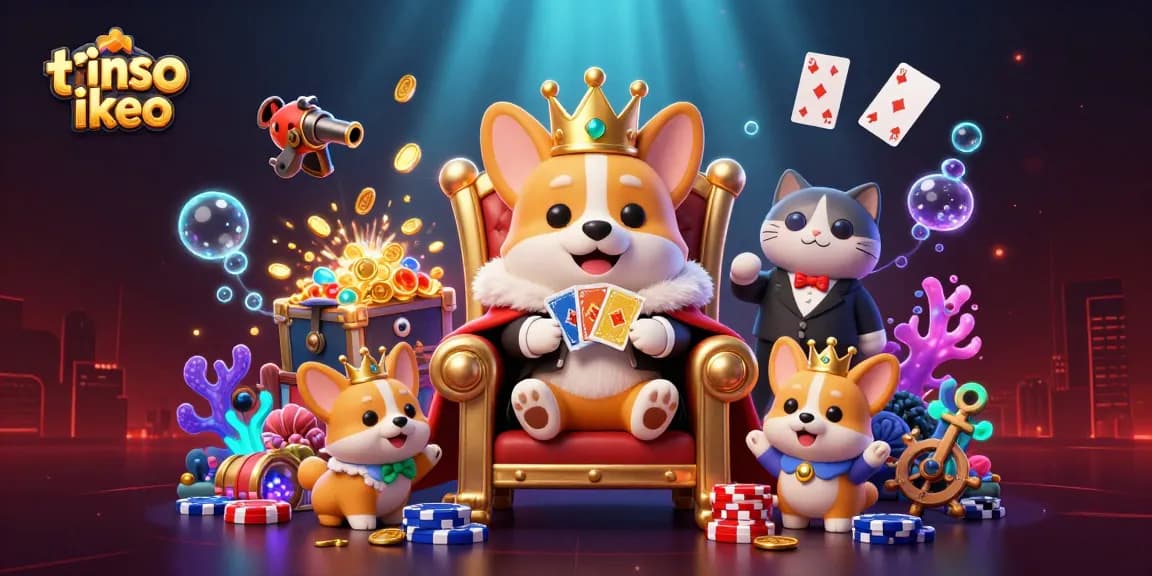 Play engaging games with tinsoikeo featuring a royal corgi and vibrant casino elements!