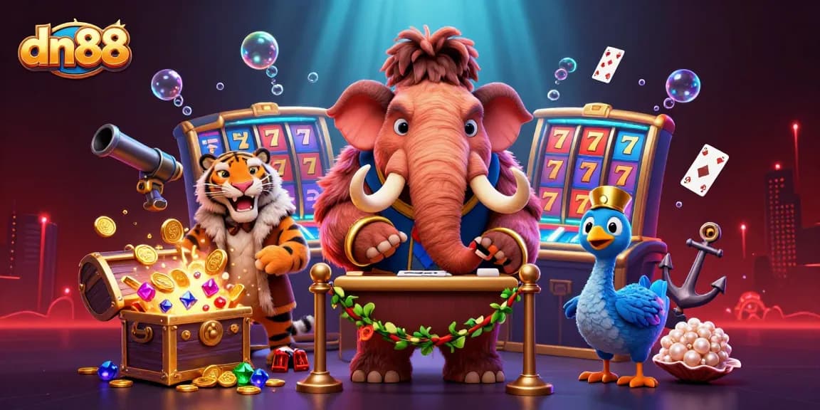 Experience thrilling gameplay with dn88 at a vibrant casino complete with a mammoth bouncer and saber-tooth VIP.