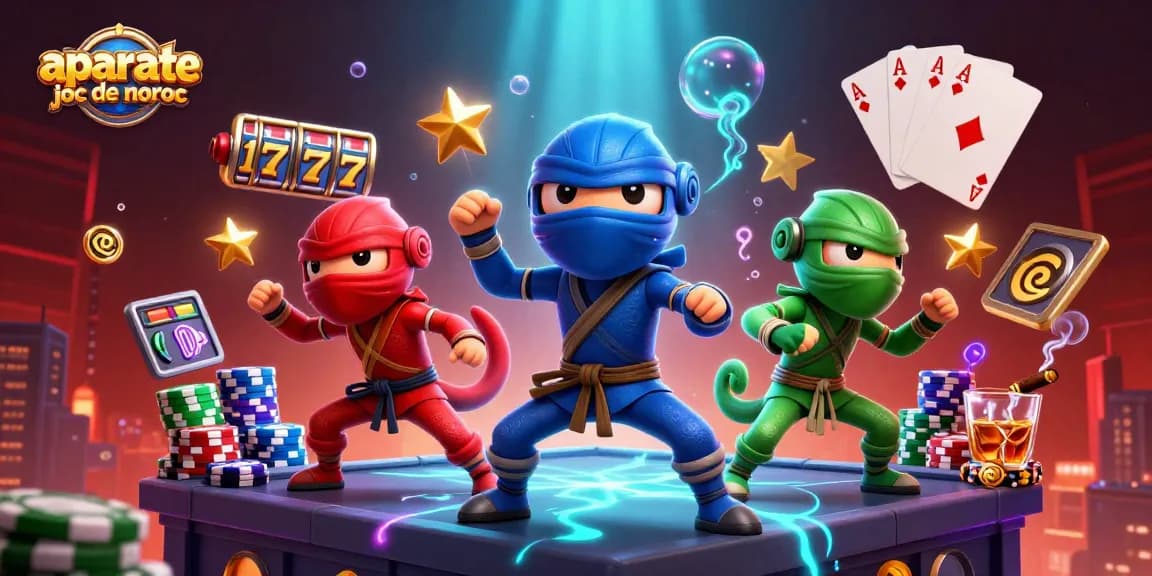 Aparatele joc de noroc animă aventura în acest cadru plin de acțiune cu ninja și simboluri de cazino.