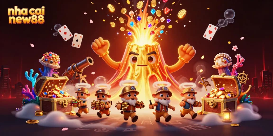 Experience dynamic fun at nha cai new88 with vibrant treasures from this illustrated casino scene.