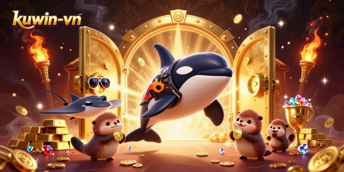 Experience thrilling wins at kuwin-vn with a vibrant, interactive casino scene featuring dynamic sea-themed characters.