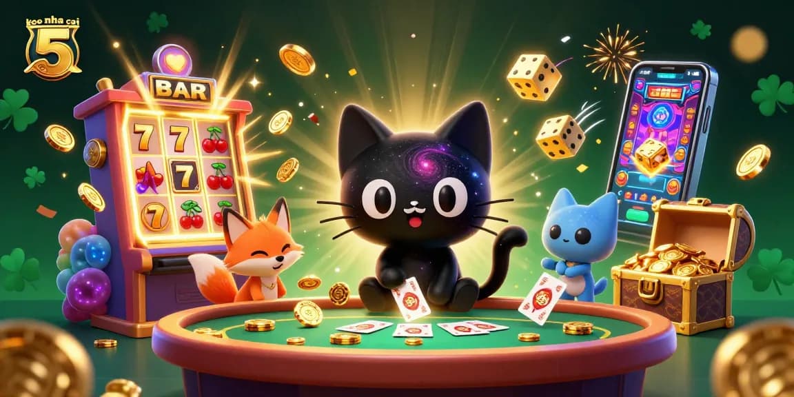 Experience keo nha cai 5 with a vibrant cosmic casino scene featuring a black hole cat and explosive slot machine.