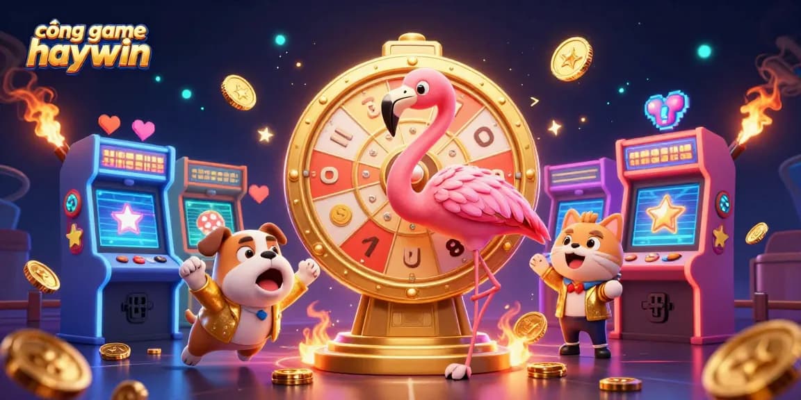 Engage with the cổng game haywin's exciting atmosphere featuring animated characters and interactive gaming elements.