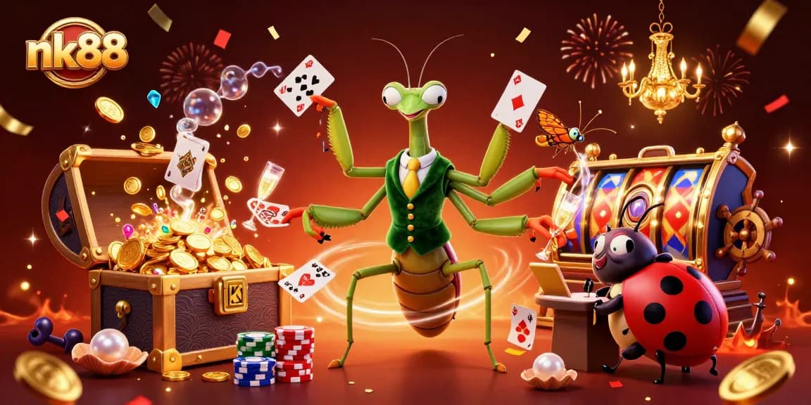 Engage with nk88's vibrant casino scene featuring iconic characters immersed in thrilling gaming activities.