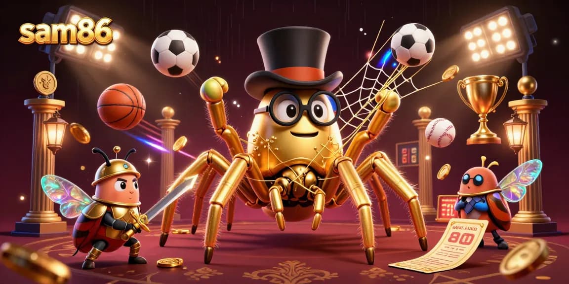 Experience thrilling gameplay at sam86 with a magical web of golden rewards in an electrifying casino scene.