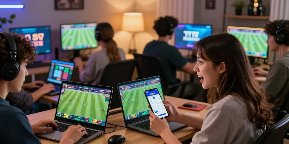 Engaged players exploring TK 999 online sports betting in a modern home setting.