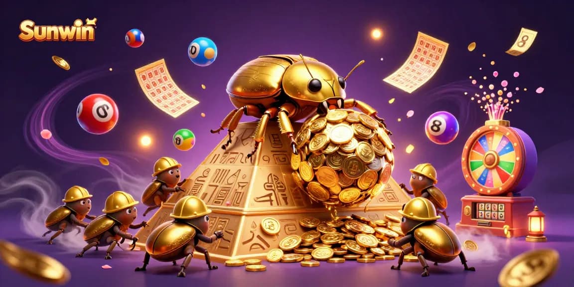 Experience exciting gambling action with Sunwin, featuring golden beetles and lottery elements.