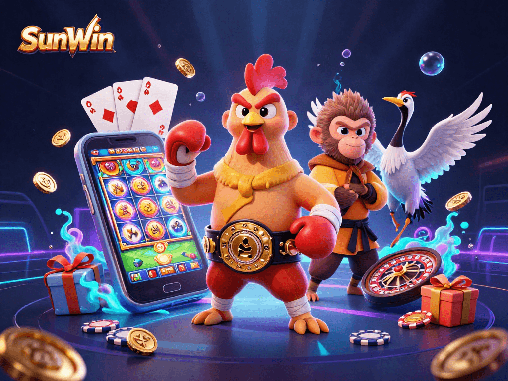 Experience thrilling gameplay with SunWin in this vibrant 3D casino scene showcasing action-packed elements.