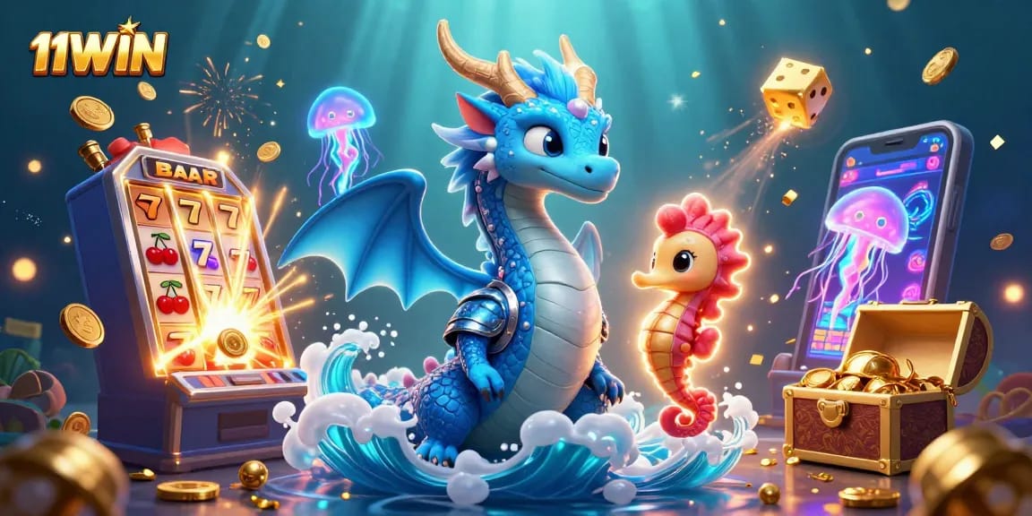 Play exciting games at 11WIN while enjoying vibrant visuals of a magical casino under the sea.