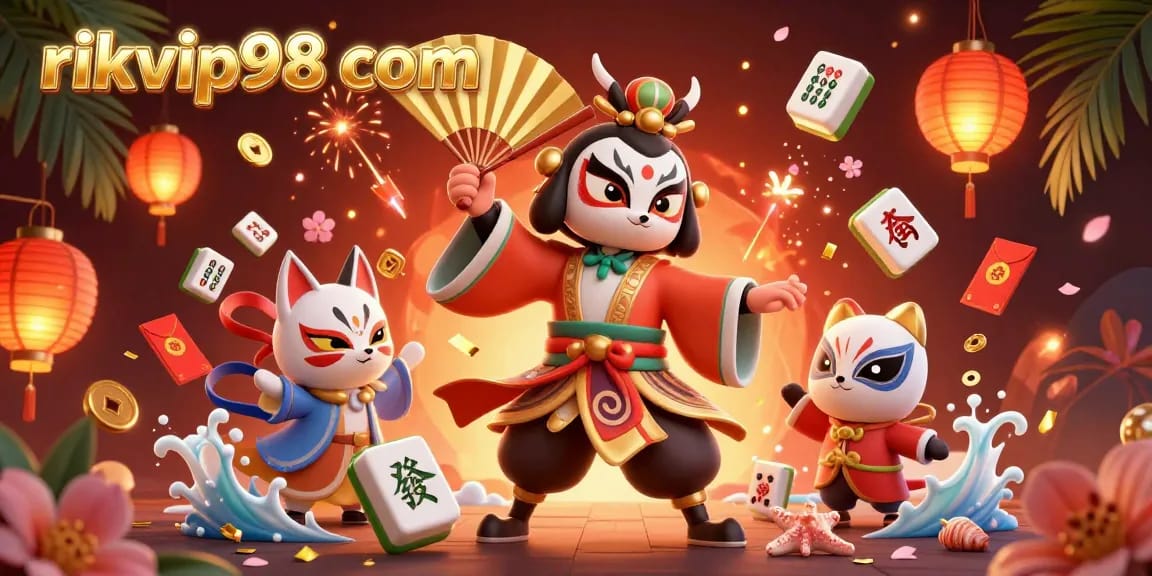 Experience the excitement of rikvip98 com with an ultra-detailed 3D illustration showcasing vibrant casino elements and characters.