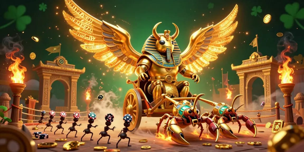 Engage in thrilling adventures at SHBET with this vibrant, dynamic casino scene featuring a golden scarab beetle.