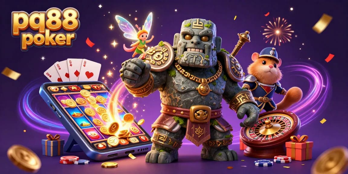 Experience excitement at pq88 poker with stone golem, fairy, and hamster knight among gaming elements.