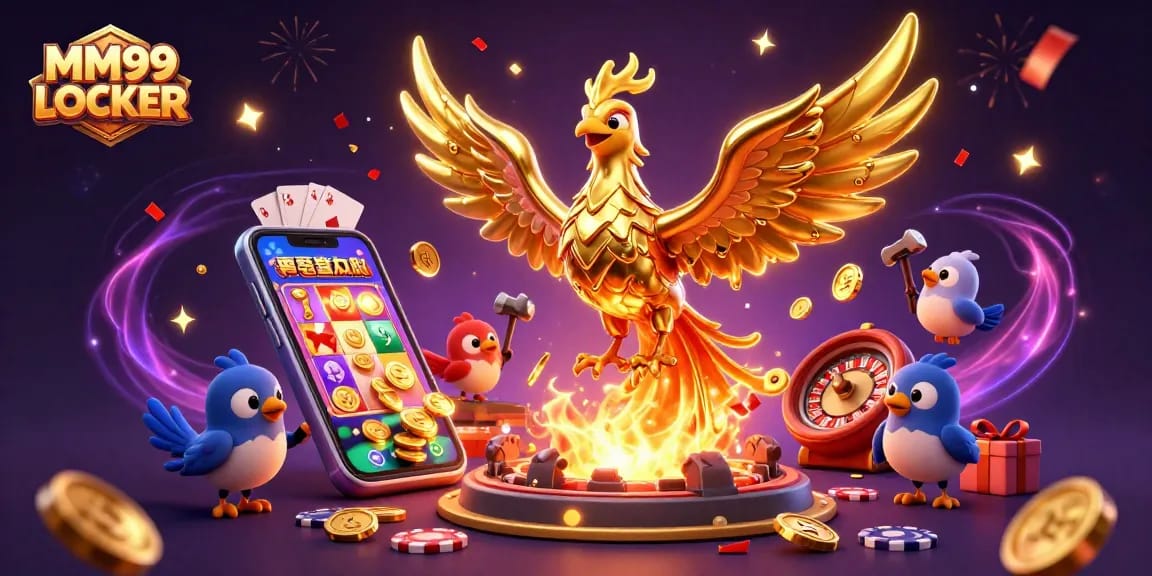 Experience the excitement of MM99 LOCKER with golden phoenix and dynamic casino elements.