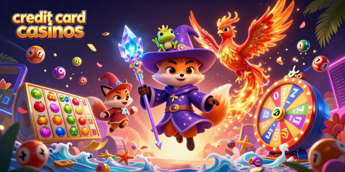 Engage with thrilling credit card casinos featuring dynamic slot reels and magical characters.