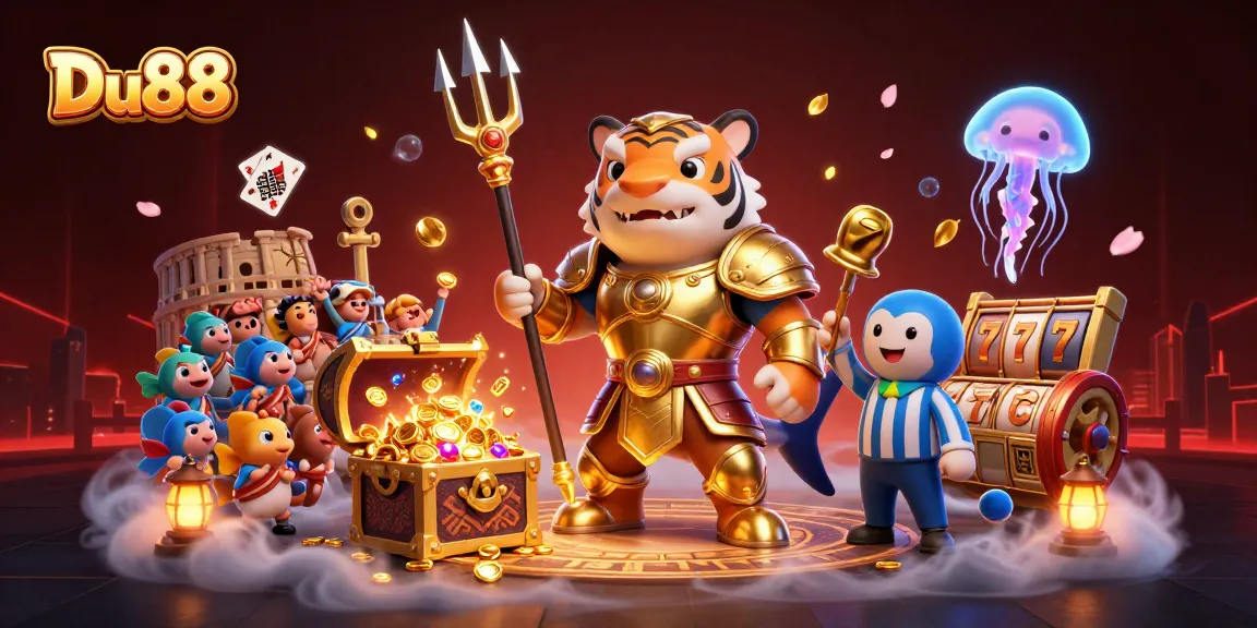 Engage in vibrant Du88 casino excitement with themed 3D illustrations of underwater treasures.