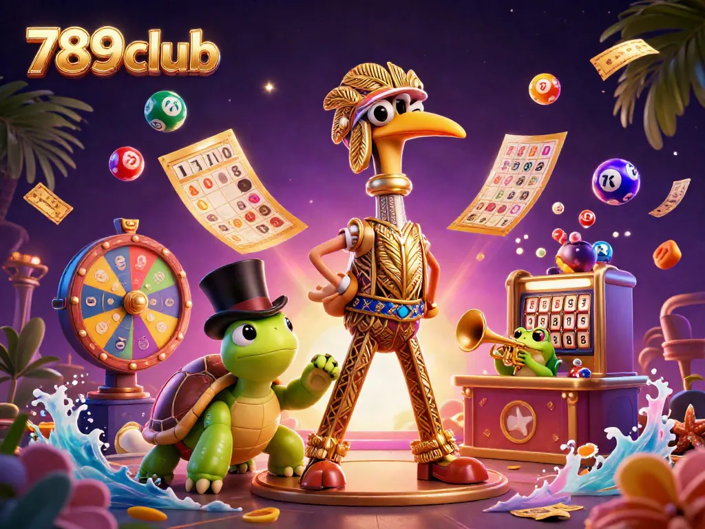 Engage with the exciting 789club experience, illustrated with colorful lottery balls and dynamic characters.