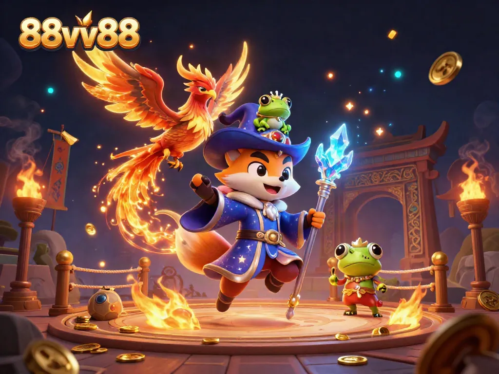 Experience thrilling gameplay with 88vv88 in this vibrant and dynamic casino illustration.