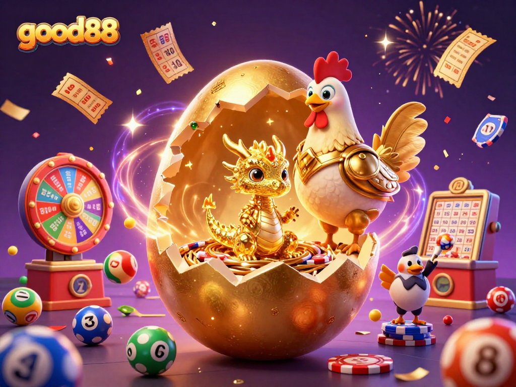 Engage in thrilling gameplay at good88 with a golden dragon treasure scene celebrating casino wins and excitement.