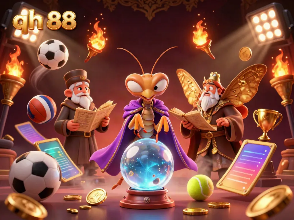 Engage with exciting gaming moments at qh 88 with a vibrant 3D illustration of fortune tellers and sports.