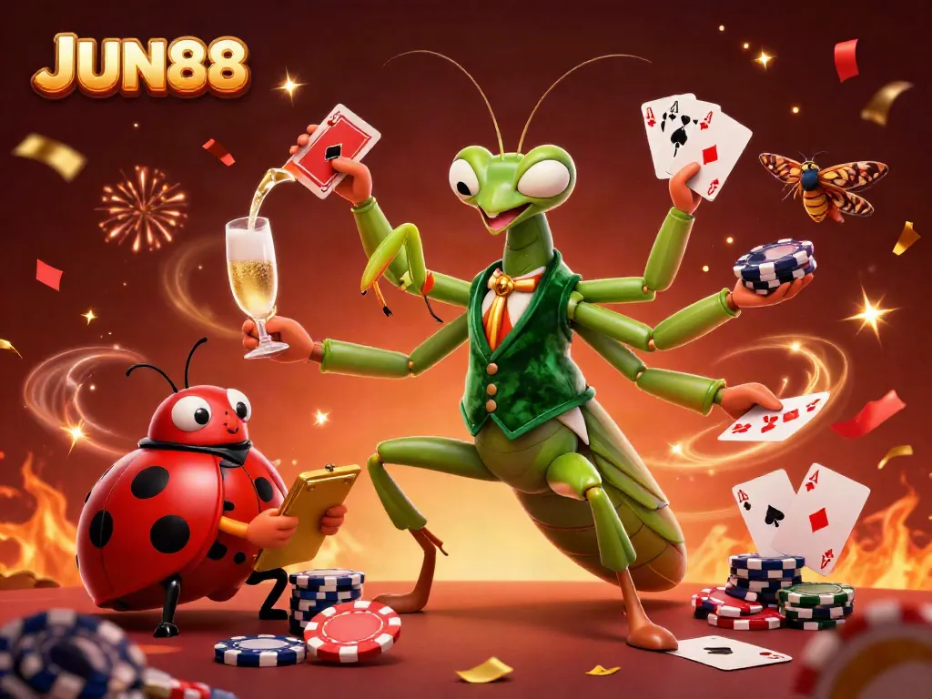 Experience thrill and strategy with JUN88 in this vibrant 3D casino scene.