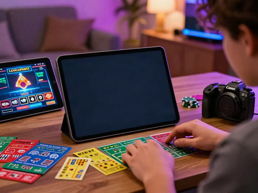 Engaged user enjoying the da88 online gaming experience with smartphone and tablet in a cozy setting.