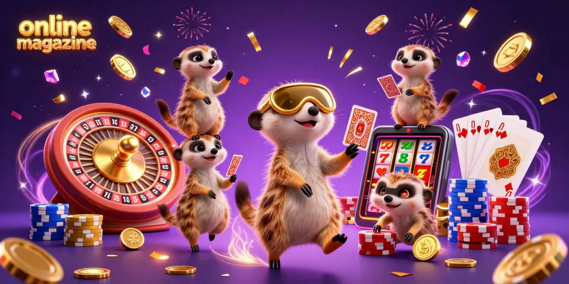 Catch thrilling action in this online magazine illustration featuring lively meerkats in a casino, delivering excitement.