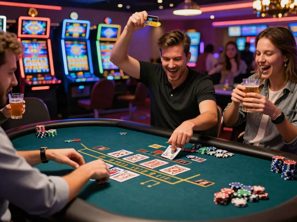 Player enjoying games at online casinos that accept credit card in a vibrant casino environment.