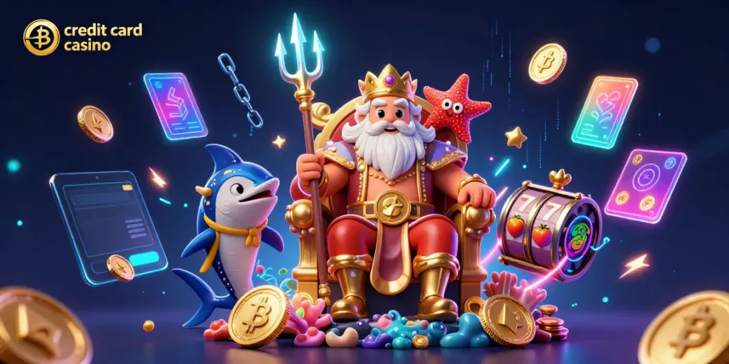 Experience the excitement of the credit card casino world with vibrant 3D characters and symbols.