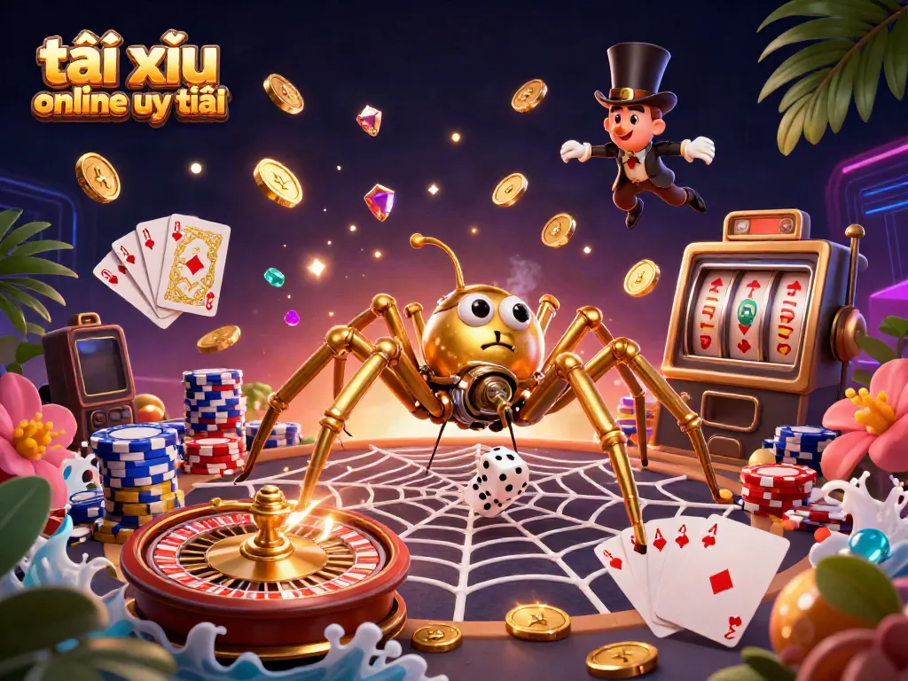 Engage with tài xỉu online uy tín amidst golden coins, poker chips, and a steampunk-themed visual delight.