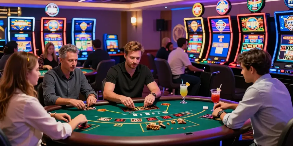 Players at non gamstop sites enjoying games in a vibrant casino atmosphere.