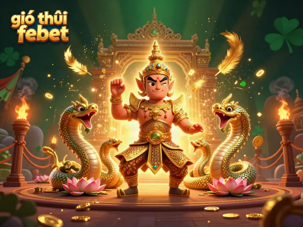 Experience excitement with giới thiệu febet in this vibrant Thai temple scene, featuring rich details and dynamic casino elements.