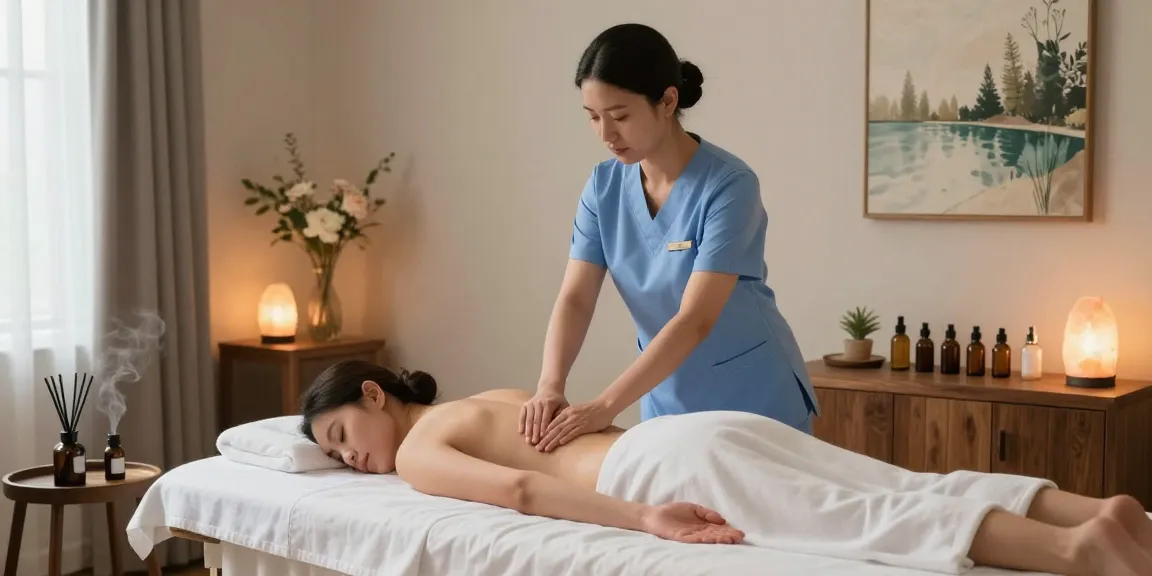 Relaxation during 남양주출장안마 with a professional therapist in a serene spa setting, soothing ambiance and calming elements.
