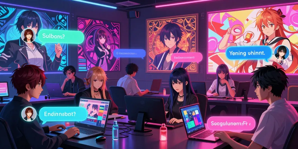 Engaging characters in lively hentai ai chat in dynamic anime-inspired digital space.
