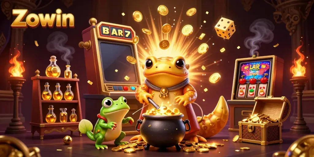 Zowin enhances your chances with vibrant casino illustrations and golden game elements.
