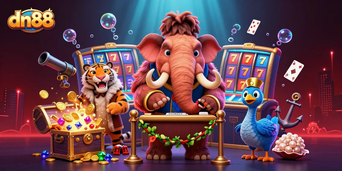 Experience thrilling gameplay with dn88 at a vibrant casino complete with a mammoth bouncer and saber-tooth VIP.