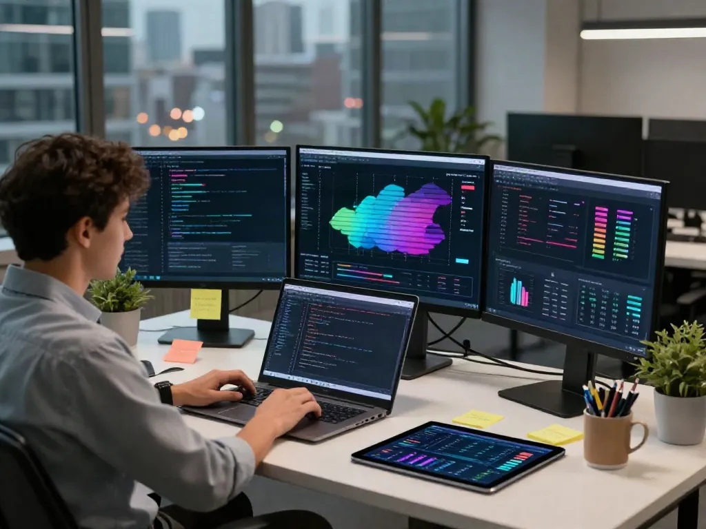 Instant indexing analysis in a modern digital workspace with multiple screens