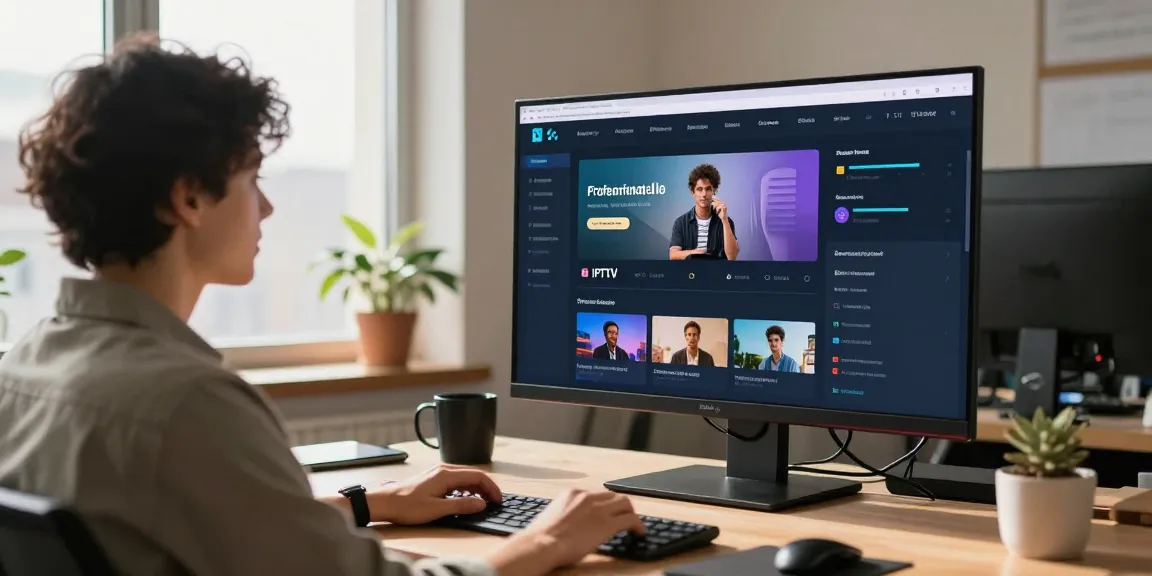 IPTV reseller managing customer accounts in a modern workspace